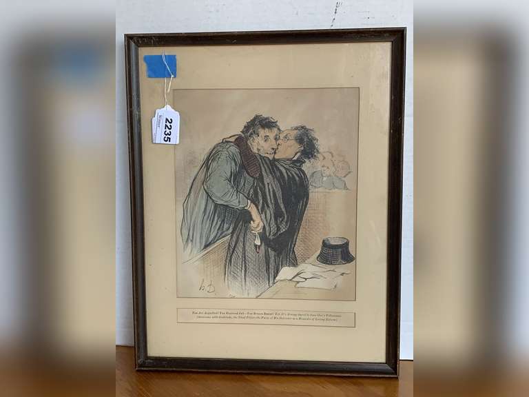 ANTIQUE HONORE DAUMIER FULL COLORED FRAMED LITHOGRAPH 12X15 image