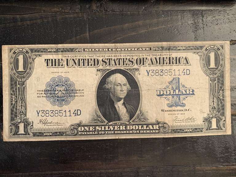 1923 $1 BLUE SEAL SILVER CERTIFICATE LARGE HORSE BLANKET SIZE NOTE - SERIAL NO Y38385114D image