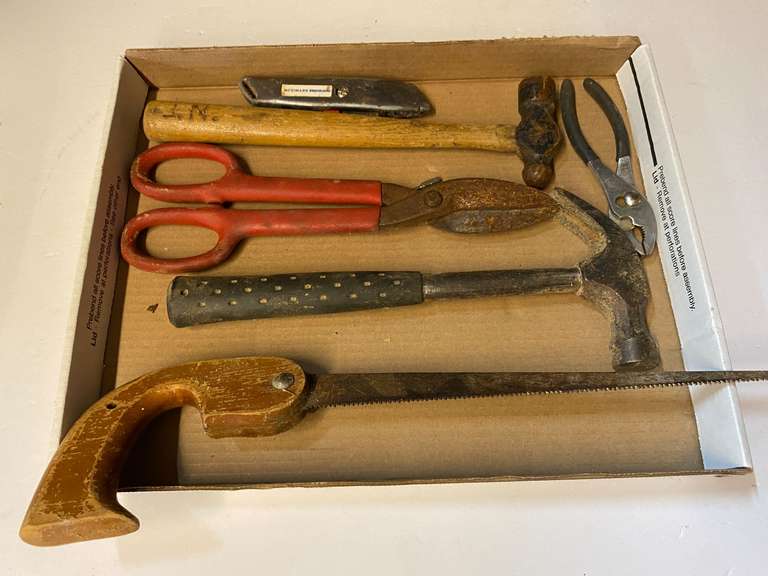 Assorted hand tools to include a keyhole saw, hammer, pliers, and more. See pictures for details. image