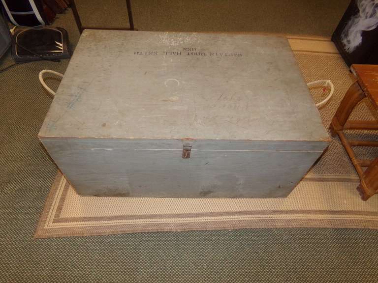 ANTIQUE WOODEN MILITARY TRUNK/FOOTLOCKER image