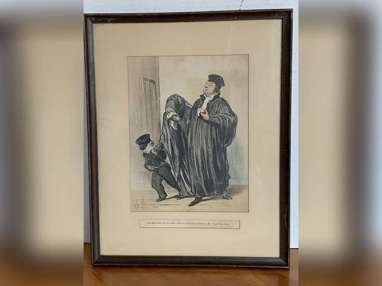 ANTIQUE HONORE DAUMIER FULL COLORED FRAMED LITHOGRAPH 12X15 image