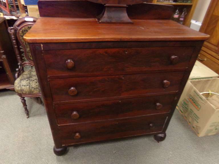 ANTIQUE AMERICAN EMPIRE FLAME MAHOGANY FOUR DRAWER CHEST OF DRAWERS image