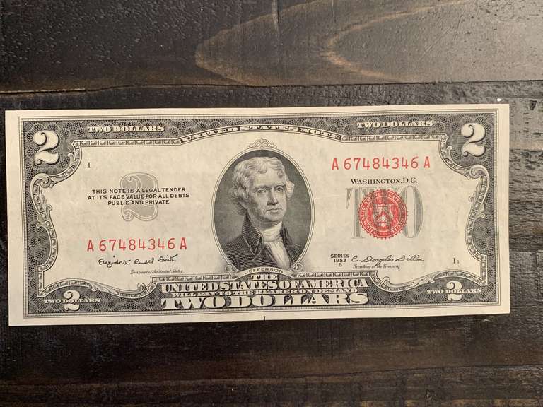 1953B $2 RED SEAL UNITED STATES NOTE (VERY CRISP) - SERIAL NO A67484346A image