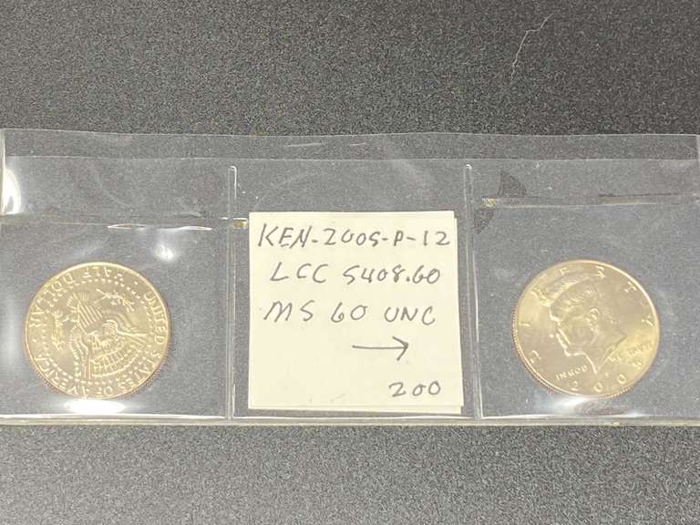 2004 – P – 09 Kennedy half dollar, graded and uncirculated, also includes a 2005 – P – 12 Kennedy half dollar, graded and uncirculated, see pictures for details. image