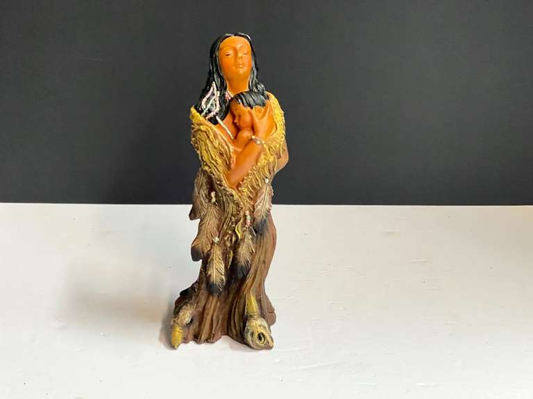 Native American mother and child sculpture, see pictures for details. image