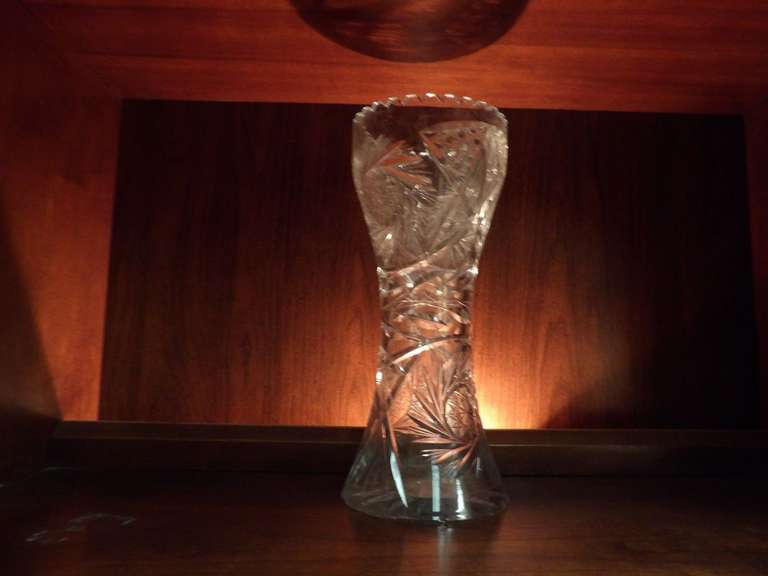 VERY HEAVY, TALL, CRYSTAL GLASS VASE image