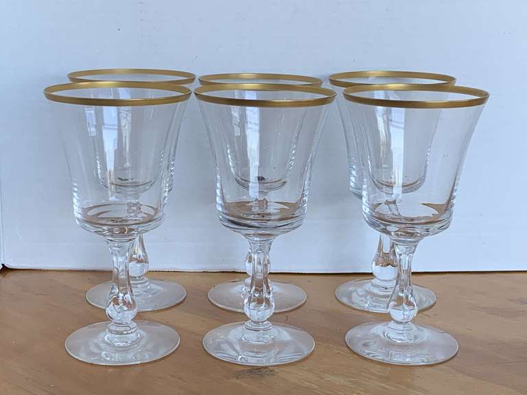 6 VINTAGE FOSTORIA "RICHMOND GOLD" WINE GLASSES image