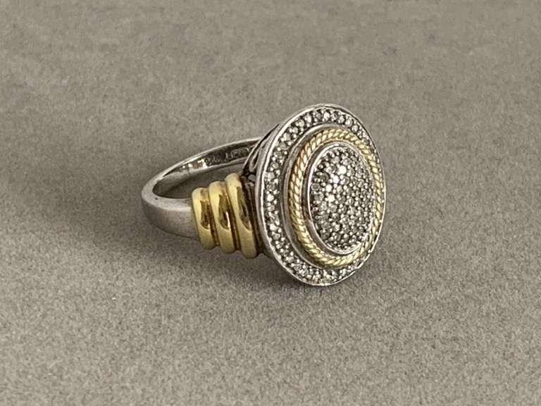 925 STERLING W/ SOME GOLD OVERLAY AND PAVE DIAMONDS SIZE 6 (5.37 GRAMS) - CHECKOUT image