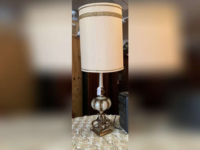 VINTAGE SILVER/GOLD TABLE LAMP (NEEDS REPAIR TO STRAIGHTEN) 38" TALL image