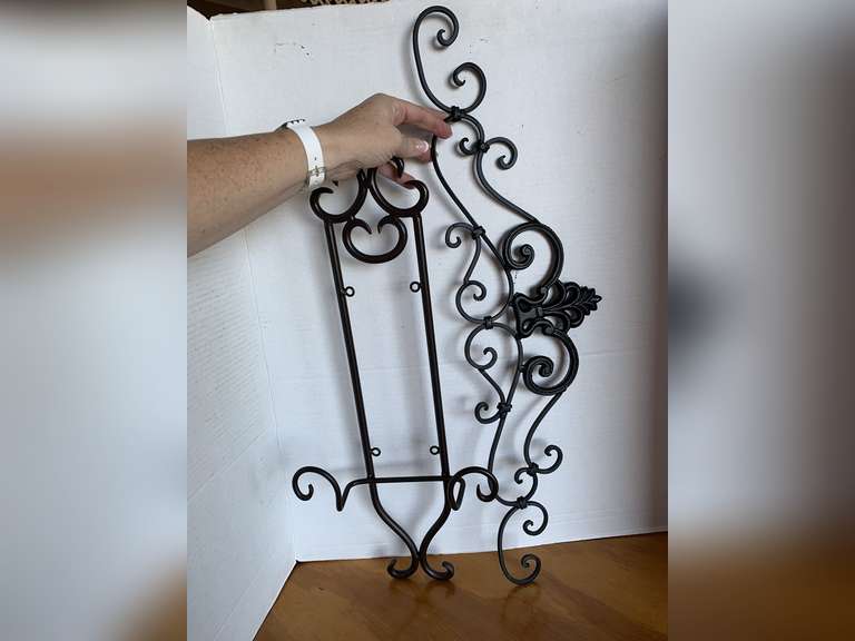 METAL PLATE HOLDER 22" LONG & METAL SCROLL WALL DECOR 27 1/2" LONG image