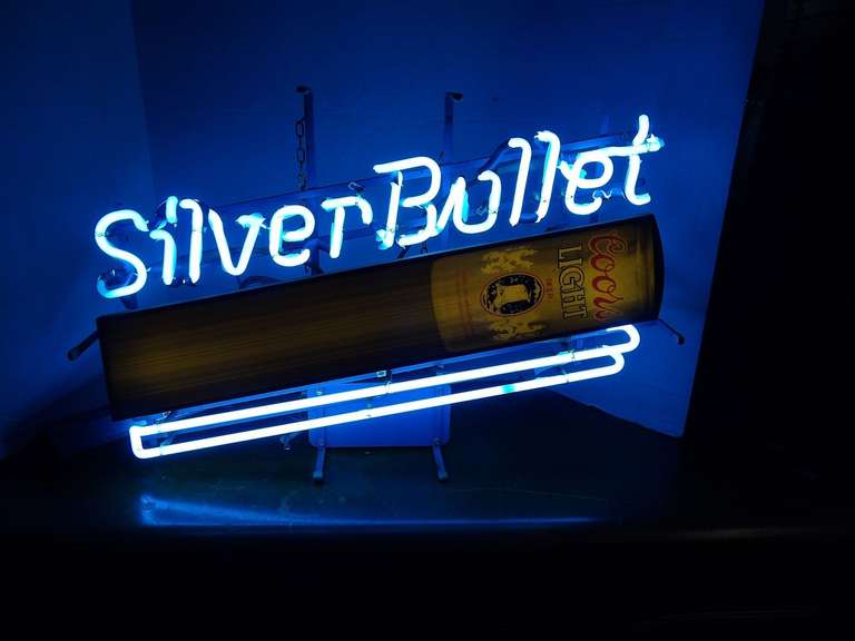 SILVER BULLET NEON BAR ADVERTISEMENT SIGN image
