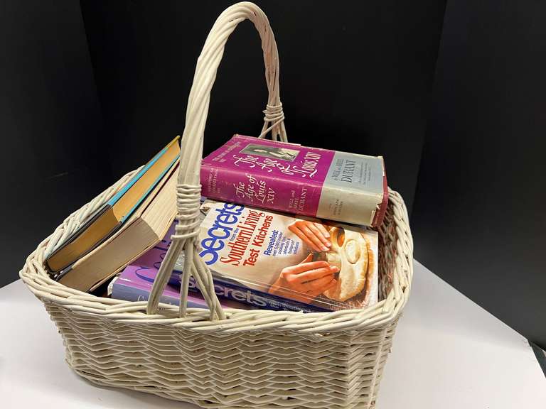 Large woven basket with book content, see pictures for details. image