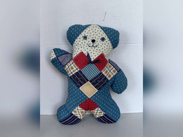 CALICO PATCHWORK PLUSH STUFFED TEDDY BEAR 15" LONG image