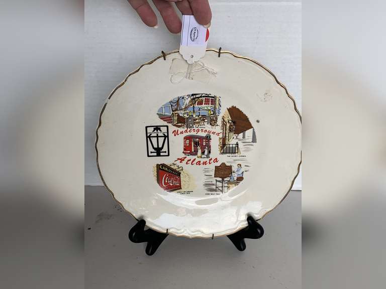 VINTAGE UNDERGROUND ATLANTA SOUVENIR PLATE 9 1/2" ROUND W/ STAND image