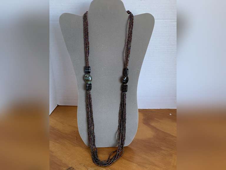 8 STRAND MULTI COLOR GLASS BEADED NECKLACE W/ CHUNKY BEAD ACCENTS 36" LONG - CHECKOUT image