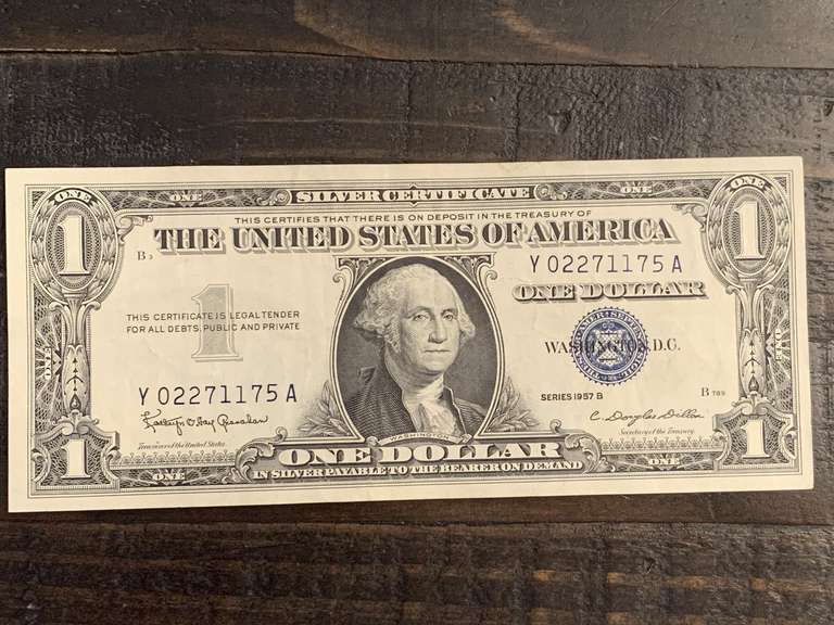 1957B $1 BLUE SEAL SILVER CERTIFICATE NOTE (VERY CRISP) - SERIAL NO Y02271175A image