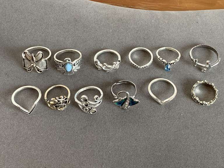 BAG OF 12 SILVERTONE FASHION RINGS - CHECKOUT image