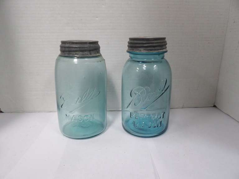 TWO VINTAGE BLUE MASON JARS image