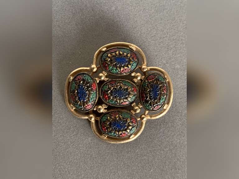 VINTAGE SARAH COVENTRY "LIGHT OF THE EAST" MOSAIC BROOCH - CHECKOUT image
