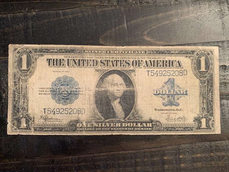 1923 $1 BLUE SEAL SILVER CERTIFICATE LARGE HORSE BLANKET SIZE NOTE - SERIAL NO T54925208D image