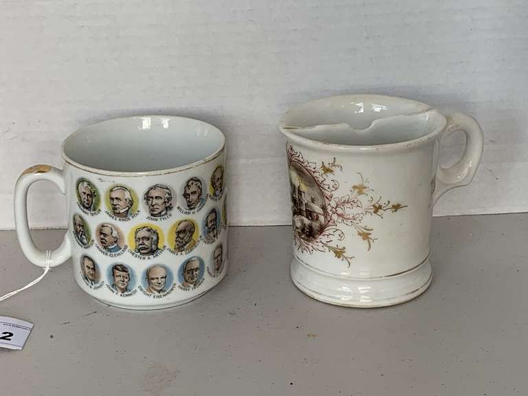 VINTAGE PORCELAIN MUSTACHE CUP & VINTAGE PORCELAIN PRESIDENTIAL MUG image