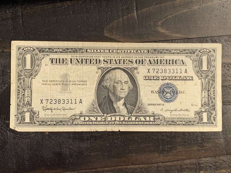 1957B $1 BLUE SEAL SILVER CERTIFICATE NOTE - SERIAL NO X72383311A image