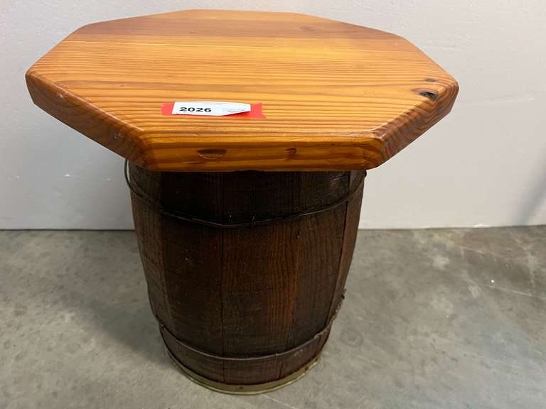 Custom “barrel” end table with wooden octagon top, see pictures for details. image