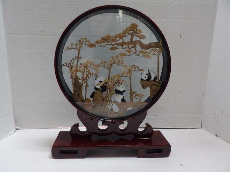 VINTAGE CHINESE COURT DIORAMA WITH PANDAS image