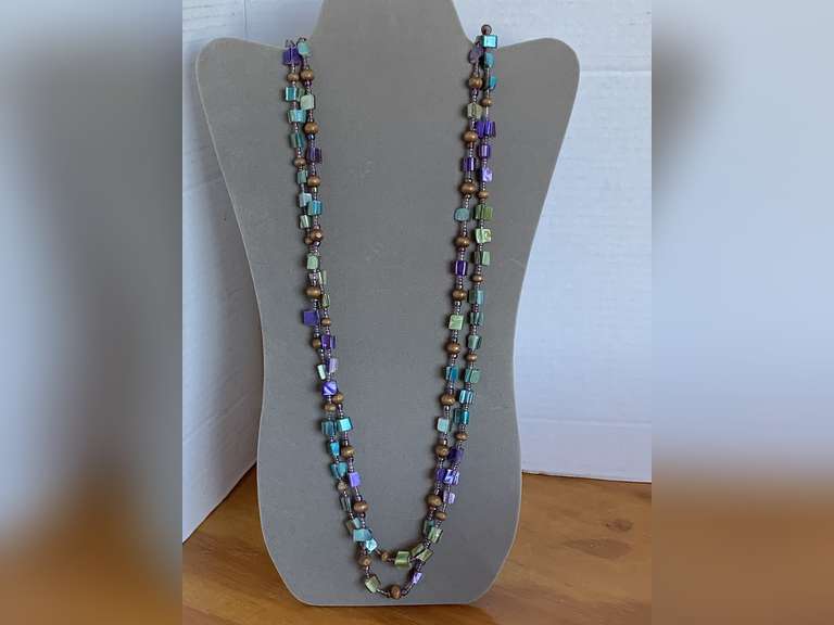 DOUBLE STRAND MULTI-COLORED ABALONE SHELL NECKLACE 30" LONG - CHECKOUT image