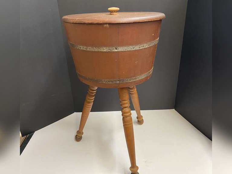 Vintage firkin style sewing bucket, see pictures for details. image