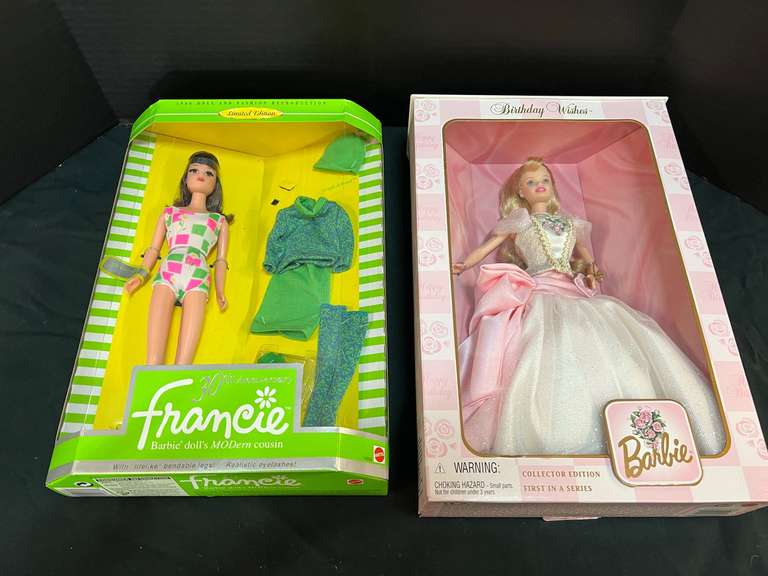 Birthday Wishes Barbie, and 30th anniversary Francie, Barbie doll’s MODern cousin, both come in original boxes, see pictures for details. image