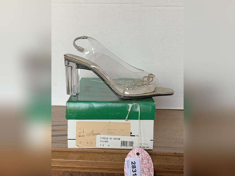 ANNIE SIZE 7 1/2 SILVER & CLEAR EVENING SHOES (WORN ONCE) image