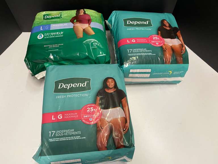 Depend ladies underwear for incontinence, three packages @ 17 per package, 2-night defense, 1-maximum, see pictures for details. image
