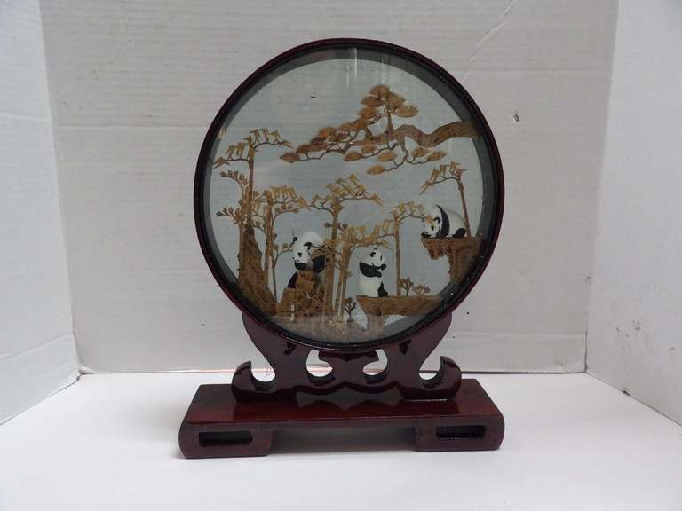 VINTAGE CHINESE COURT DIORAMA WITH PANDAS image
