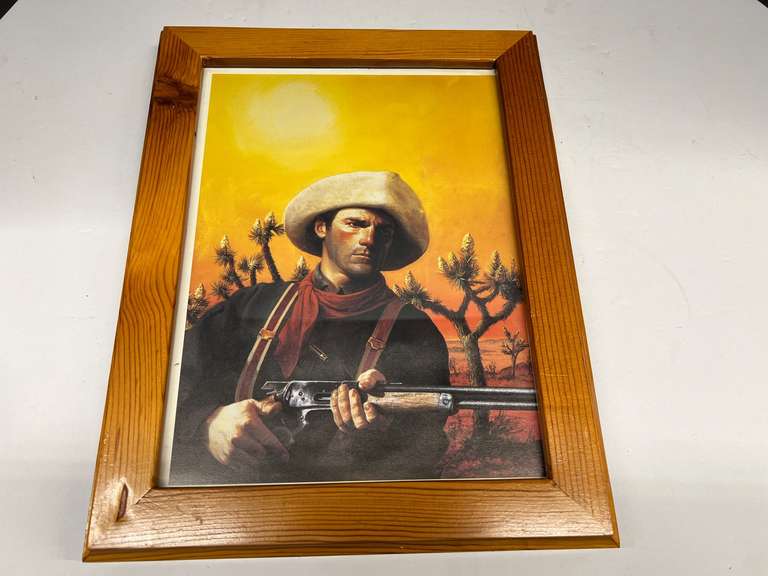 Framed, western/cowboy print, see pictures for details. image