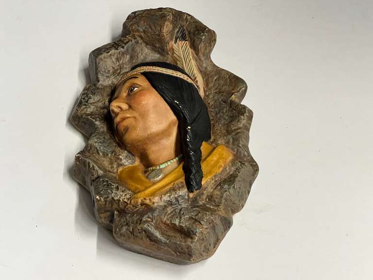 Ceramic Native American wall plaque, see pictures for details. image