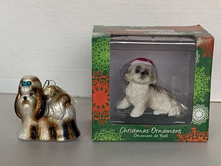 SANDICAST SHIH TZU DOG ORNAMENT IN BOX & OLD WORLD CHRISTMAS GLASS SHIH TZU ORNAMENT image