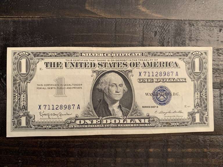 1957B $1 BLUE SEAL SILVER CERTIFICATE NOTE (VERY CRISP) - SERIAL NO X71128987A image