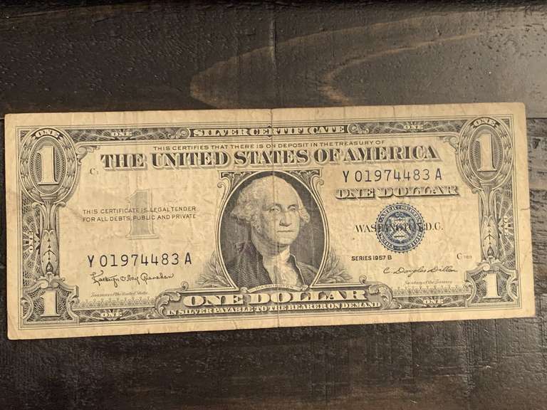 1957B $1 BLUE SEAL SILVER CERTIFICATE NOTE - SERIAL NO Y01974483A image