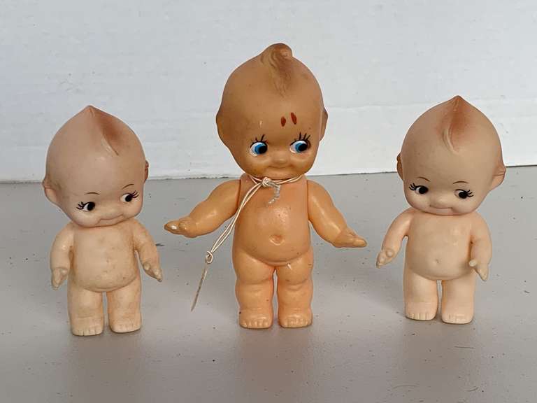 3 VINTAGE KEWPIE DOLLS - 2 RUBBER 4" TALL & 1 VINYL 5" TALL image