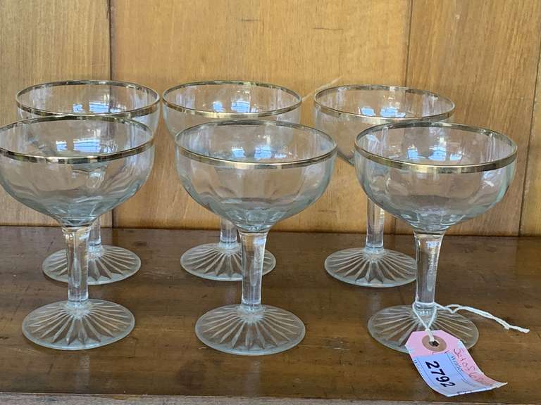 SET OF 6 FOSTORIA GOLD RIM COUPE GLASSES image