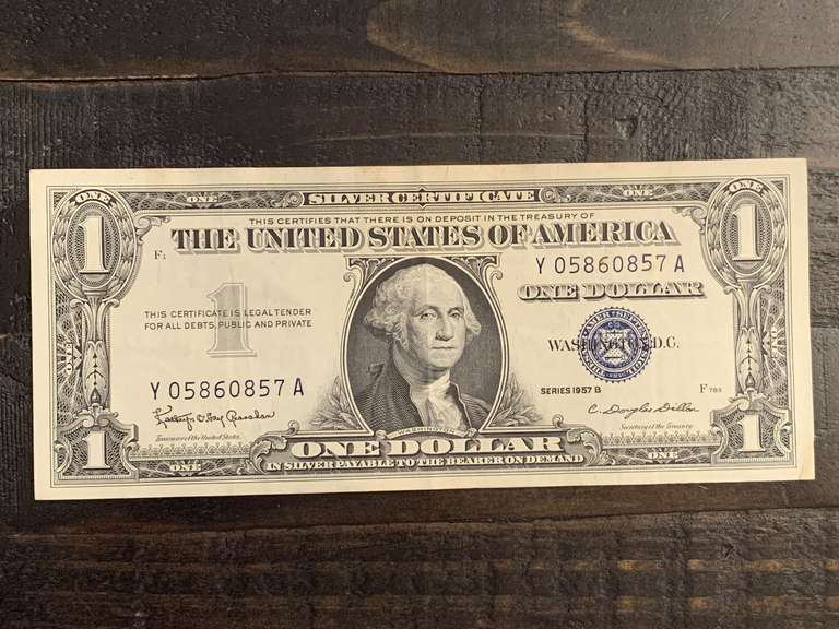 1957B $1 BLUE SEAL SILVER CERTIFICATE NOTE (CRISP) - SERIAL NO Y05860857A image