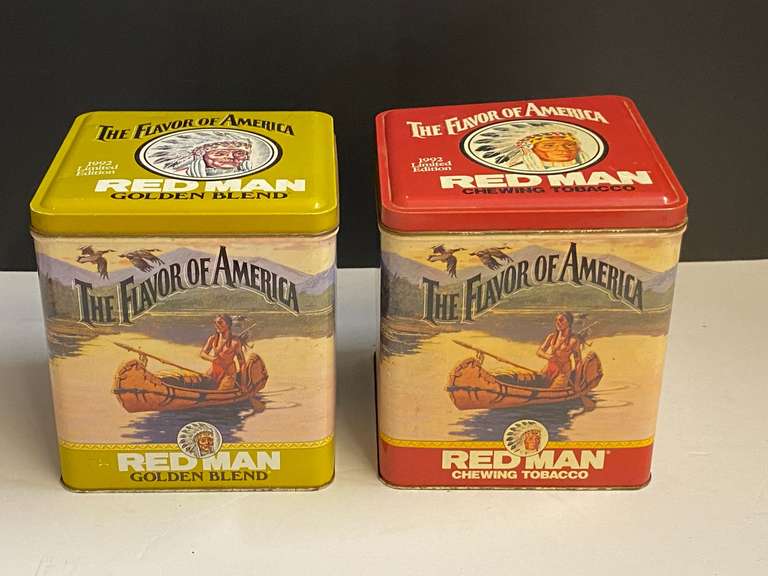 Red Man chewing tobacco collectible tins, set of two, see pictures for details. image