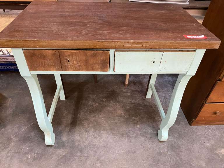 Vintage two drawer desk, drawer pulls are missing, great repurposing project, see pictures for details. image