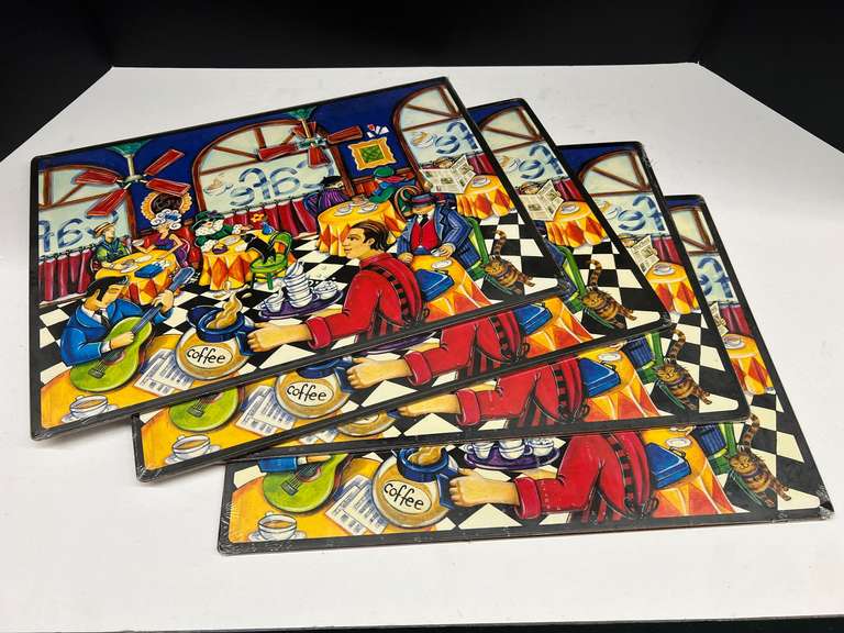 Fiber board/cork board placemats, set of four, still new in the package, see pictures for details. image