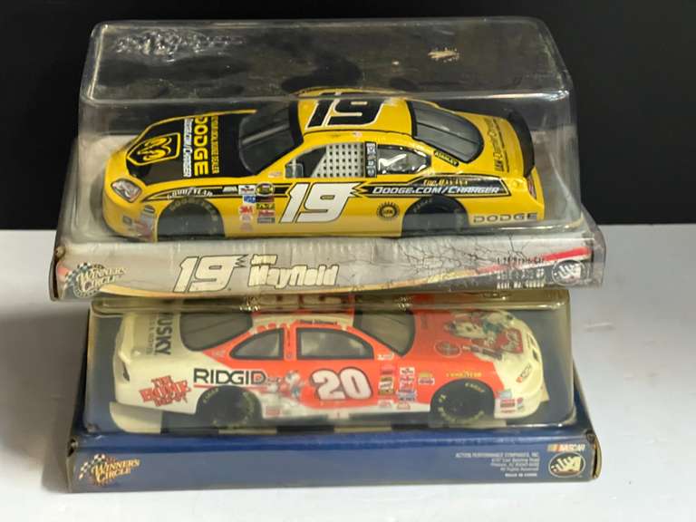 #19 and #20 NASCAR replicas, two pieces, 1/24 scale, comes with original boxes, see pictures for details. image