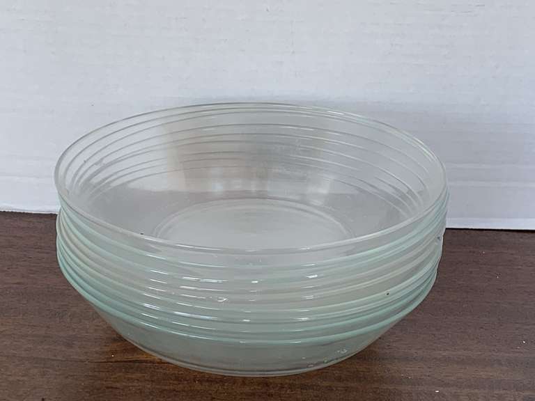 9 CLEAR GLASS BOWLS 7 1/2" ROUND X 1 3/4" DEEP image