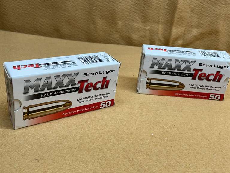 2 BOXES MAXX TECH 9 MM FMJ - 100 RDS TOTAL image