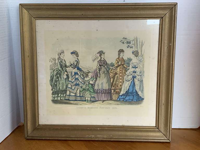 ANTIQUE GODEY'S FASHIONS FOR MAY 1870 COLORED LITHOGRAPH 16" X 15" image