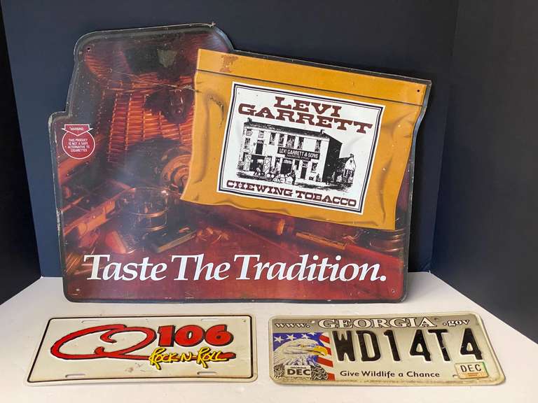 License plates, and man cave sign, three pieces, see pictures for details. image